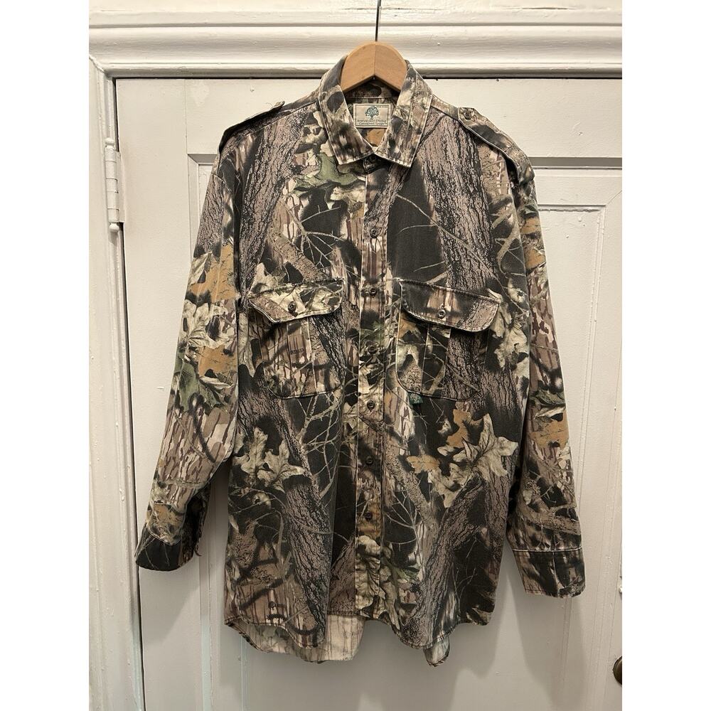 Vintage Mossy Oak Breakup Long Sleeve Button Up Shirt Size L Hunting Cotton EUC